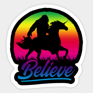 Bigfoot Riding Unicorn Vintage Sasquatch Sticker